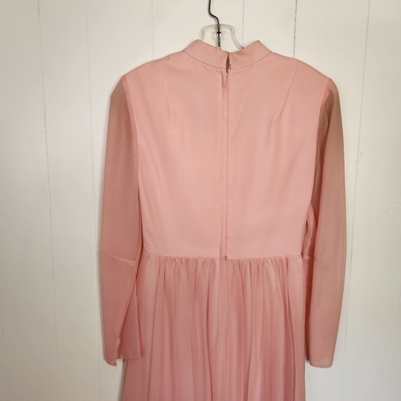 Vintage Pink Floral Mod Party Dress Taffeta Formal Gown High Neck 60s Small - Picture 7 of 14
